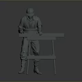 Worker in Safety Helmet Handling Long Wooden Plank at Workshop Workbench