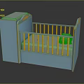 Blue Kids Bed With Yellow Railings Side Cabinet And Mattress Design