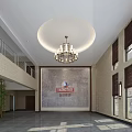 Front Desk Reception Area In Modern Lobby With Marble Wall Chandelier Green Plants And Windows