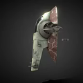 Scifi Vehicle 3D Model With Weathered Beige Red Exterior Round Cockpit And Wing Like Structures