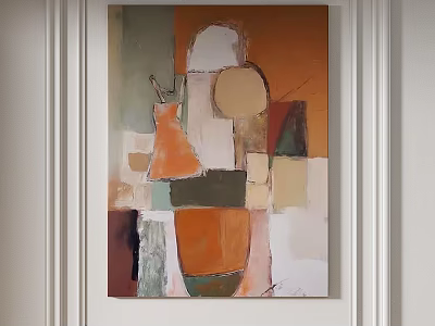 Abstract Painting In Orange Green Beige Brown Tones With Geometric Shapes Circular Forms Square Sections 3d model