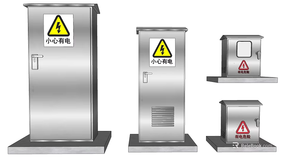 Stainless Steel Industrial Electrical Equipment With Warning Signs And Various Designs 3d model 