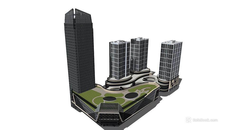 Modern High Rise Residential Buildings With Green Areas And Open Space Design 3d model 