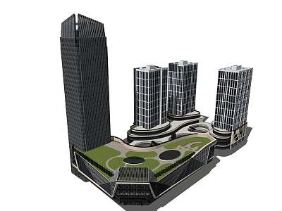Modern High Rise Residential Buildings With Green Areas And Open Space Design 3d model