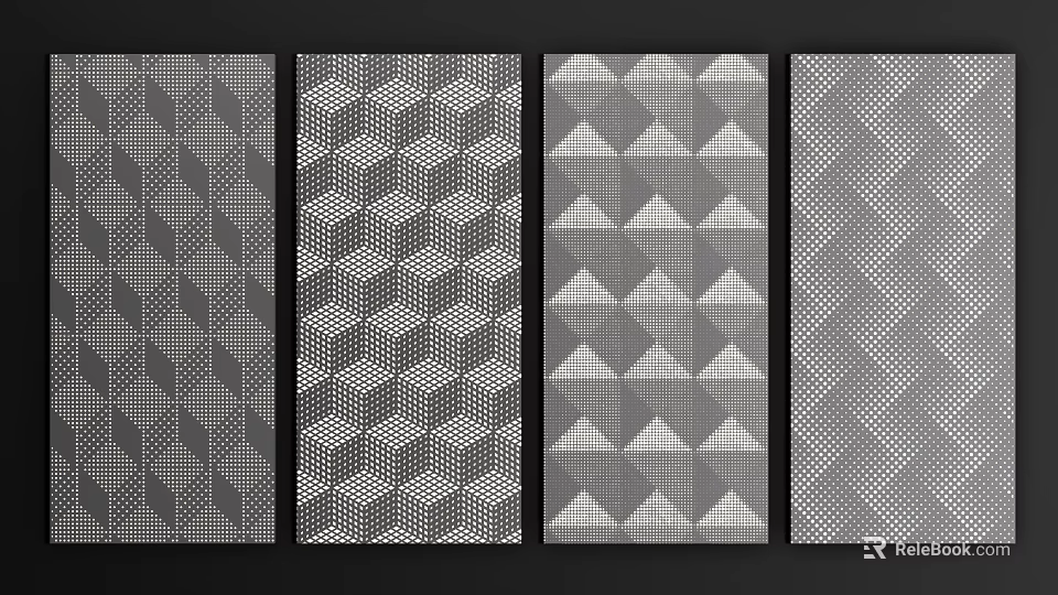 Modern Geometric Abstract Backgrounds Featuring Repeating Gray White Patterns And Shapes 3d model 