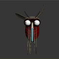 Cartoon Mosquito Character With Big Eyes Red Striped Body Transparent Wings And Blue Proboscis