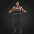 Detailed 3D Character Model In Black Overalls No Shirt And Gloves On Dark Background