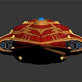 Futuristic Red And Gold Cosmic Spaceship With Ornate Patterns For Interstellar Travel