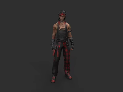 Model With Red And Black Hair In Sleeveless Top And Plaid Pants 3d model