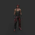Model With Red And Black Hair In Sleeveless Top And Plaid Pants