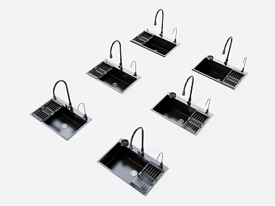 Black Kitchen Sink With Faucet And Drainer Rack Multiple Designs For Modern Kitchen 3d model