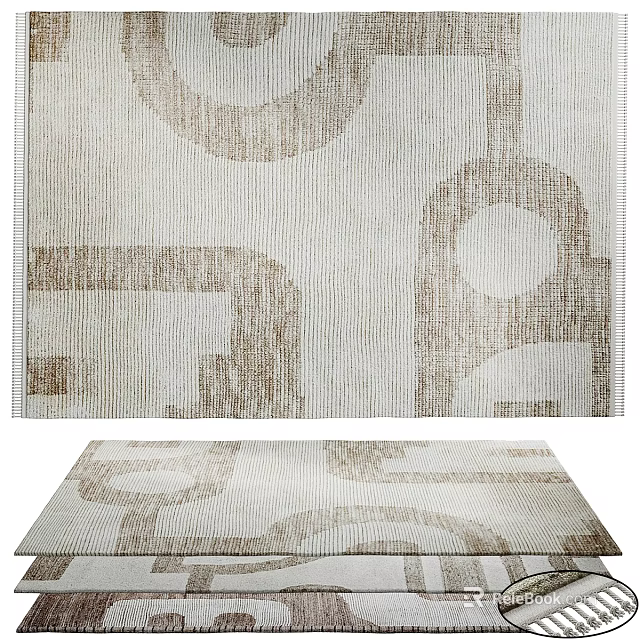 Square Rug With Geometric Patterns In Beige And Brown Woven Texture Design 3d model 