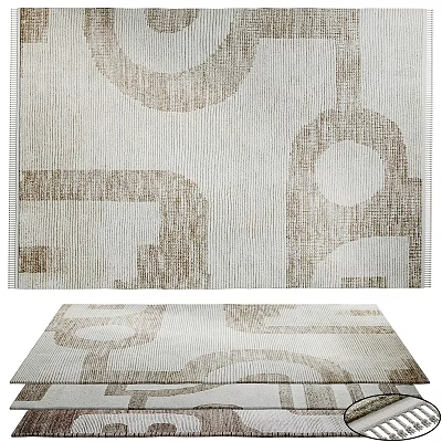Square Rug With Geometric Patterns In Beige And Brown Woven Texture Design 3d model