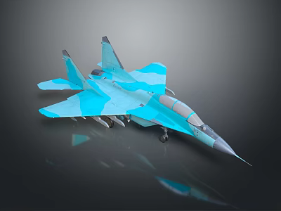 Blue Camouflage Fighter Jet Model With Detailed Structure And Reflective Display Surface 3d model