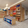Modern Tobacco and Liquor Store Interior With Wooden Shelves Alcohol Bottles Display And Front Counter
