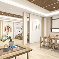 School Traditional Culture Activity Room With Wooden Tables Bookshelves Chinese Partitions And Round Mirror