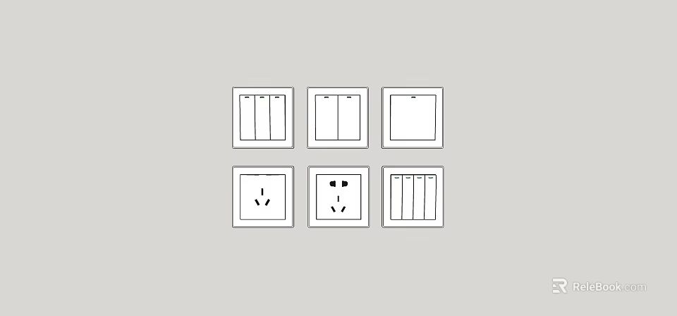 Various Home Electrical Switch Panels with Single Double Switches and Sockets 3d model 