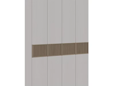 Modern Light Gray Wooden Wardrobe With Panel Doors And Brown Grille Accent 3d model