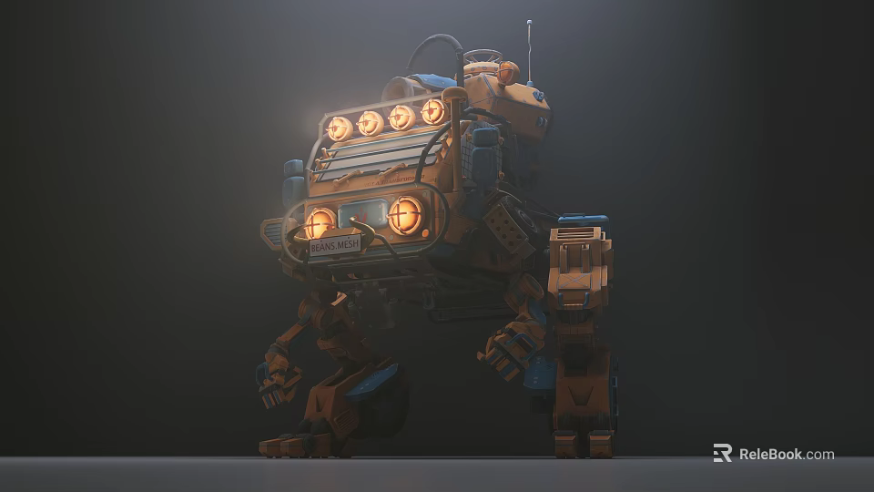 Robotic Game and Movie Character With Glowing Front Lights Mechanical Limbs Sci Fi Design 3d model 
