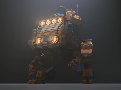 Robotic Game and Movie Character With Glowing Front Lights Mechanical Limbs Sci Fi Design 3d model