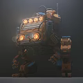 Robotic Game and Movie Character With Glowing Front Lights Mechanical Limbs Sci Fi Design
