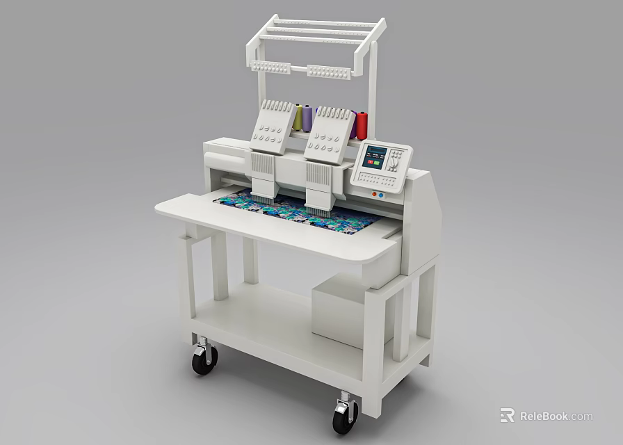 White Mobile Display Shelving Unit with Multiple Shelves and Top Hanging Rack 3d model 