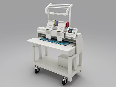 White Mobile Display Shelving Unit with Multiple Shelves and Top Hanging Rack 3d model