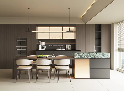 Modern Restaurant Dining Table and Chair Tableware Sideboard Wine Cabinet Single Chair Decorations 3d model