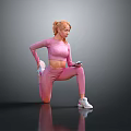 Fitness Stretching Scene With Pink Sportswear Mobile Phone Grey Background And Black Reflective Floor