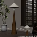 Wooden Floor Lamp With Light Shade White Ball Top Small Lamp Green Plant Window Blinds