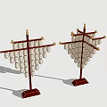 Multiple White Lanterns Hanging On Red Stands With Red Bases Against Black Background 3d model