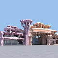 Artistic Entrance Gate With Mushroom Shaped Canopies And Pink Rock Inspired Columns