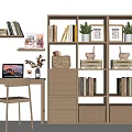 Bookshelf Bookcase Desk and Chair Combination Book Display Rack Decorative Rack 3d model