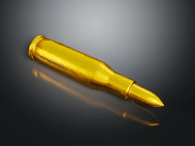 Golden Bullet As Weapon Element With Shiny Surface And Dark Background 3d model