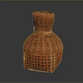 Orange Vase-Shaped Woven Rattan Container with Decorative Basket Weave Design