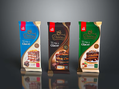 Chocos Glace Chocolate Bars With Milk Dark And Hazelnut Flavors 3d model