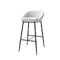 Modern Bar Stools With White And Brown Upholstered Seats And Black Metal Legs