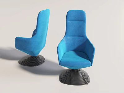 Stylish Blue Modern Accent Chairs With Curved Backrest Armrests And Black Spiral Base 3d model