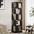Modern Black Bookshelf Interior Design In Living Room With Books Decorative Items And Green Plant