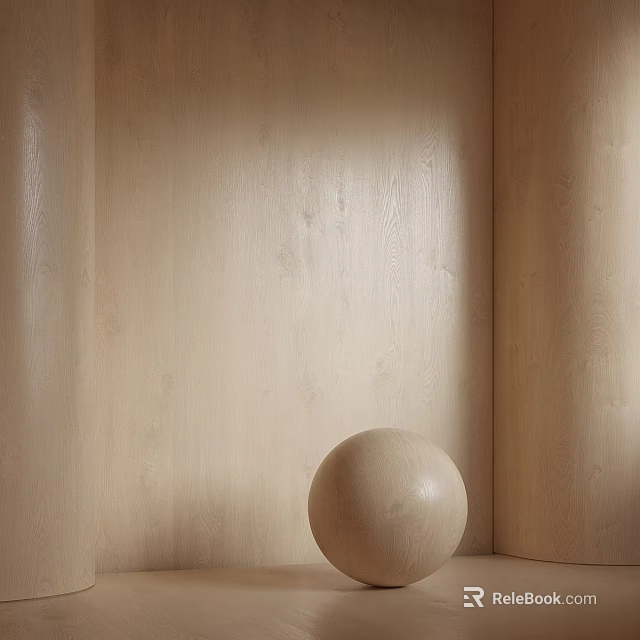Minimalist Beige Wooden Background Wall Featuring Wooden Sphere in Corner Interior 3d model 