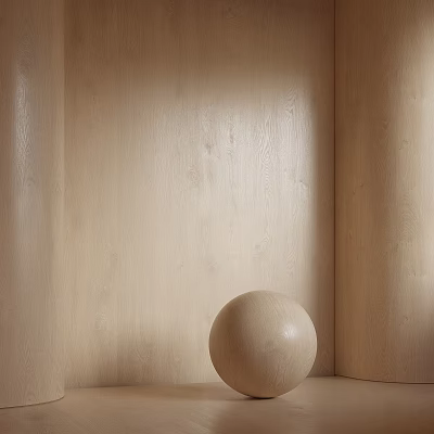 Minimalist Beige Wooden Background Wall Featuring Wooden Sphere in Corner Interior 3d model