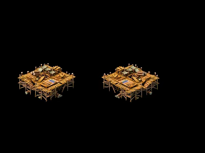 Wooden And Stone Construction Structures With Platforms And Materials 3d model