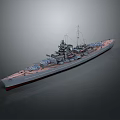 Detailed 3D Warship Model With Turrets Deck And Mast On Gray Background