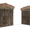 Rustic Wooden Double Doors With Arched Top And Carved Vintage Design