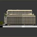 Modern Square Building Design With Inner Courtyard Green Roof Grid Windows And Surrounding Trees