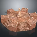Scenic Landscape Featuring Circular Layered Brick Ancient Ruin Structure with Central Stone Pillar 3d model