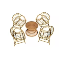 Modern Rattan Table And Chair Set With Four Wicker Chairs And Round Top