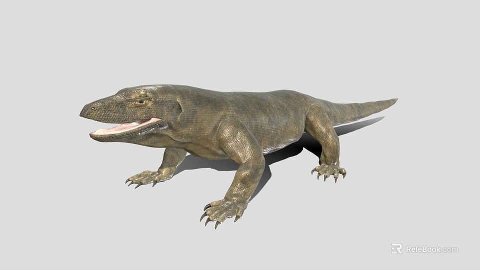 Komodo Dragon With Open Mouth Grayish Brown Skin And Sharp Claws Standing 3d model 