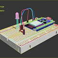 Electronic Breadboard Setup with Microcontroller Module Colored Wires and Sensor for DIY Computer Projects 3d model