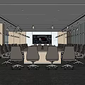 Modern Conference Room Interior Design With Long Table Black Chairs And Ceiling Lights 3d model